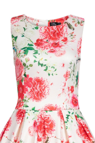  Woman's White Red Floral Swing Dress