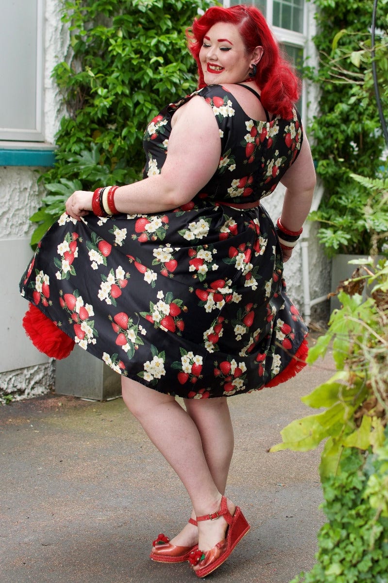 Women's Black Strawberry Swing Dress 
