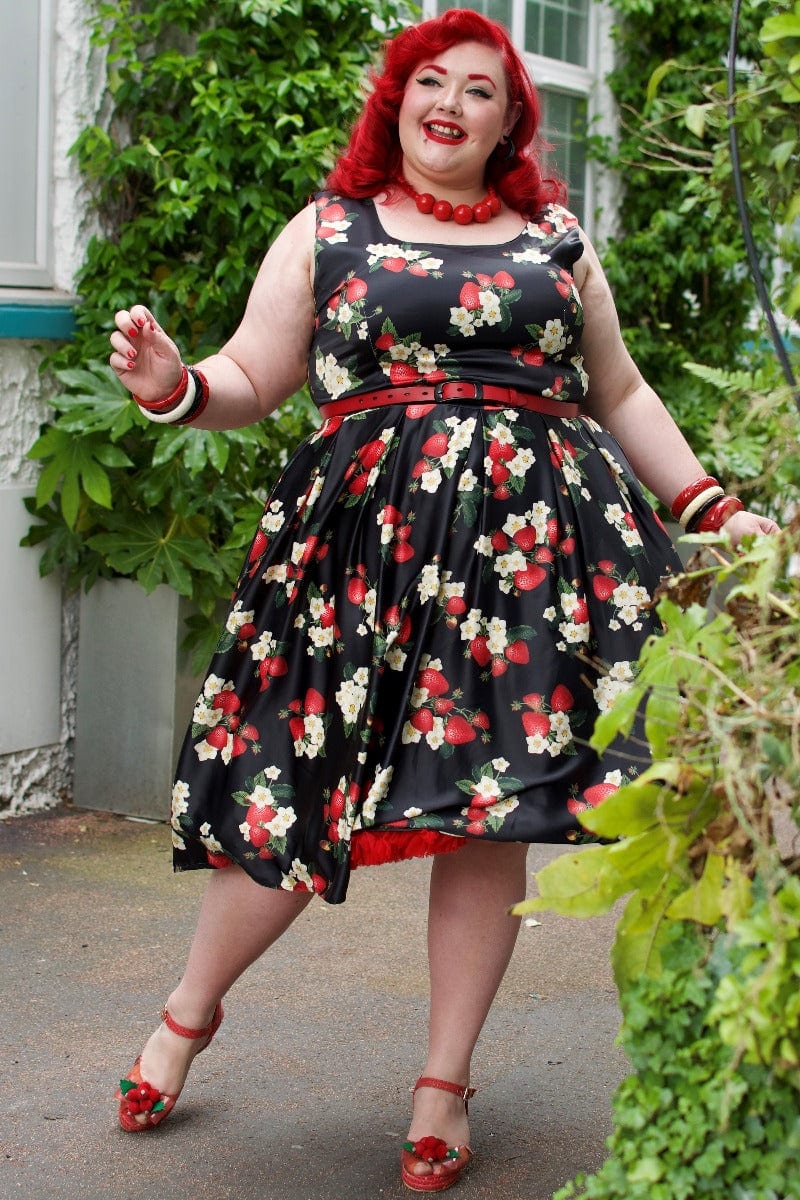 Women's Black Strawberry Swing Dress 