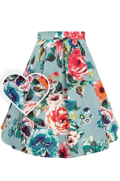 Women's Blue Floral Swing Skirt