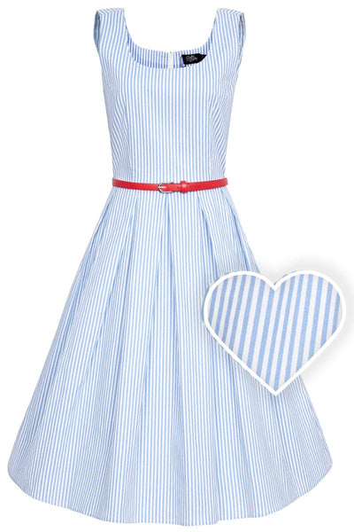 Blue and white pin striped swing dress