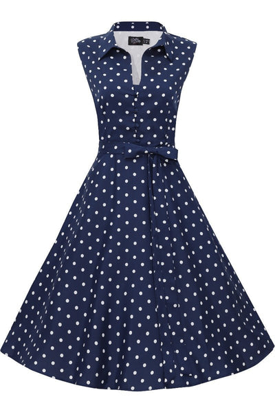 Women's Blue Polka Dot Shirt Dress 