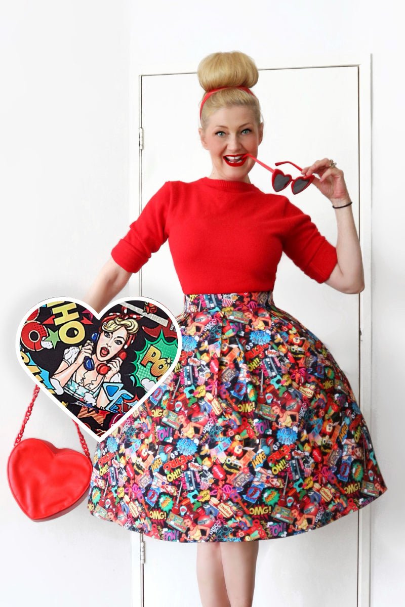 Women's Box Pleat Pop Art Skirt