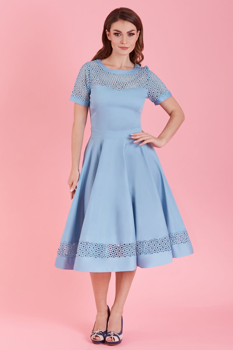 Women's Crochet Lace Sleeved Dress in Baby Blue