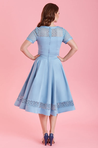 Women's Crochet Lace Sleeved Dress in Baby Blue