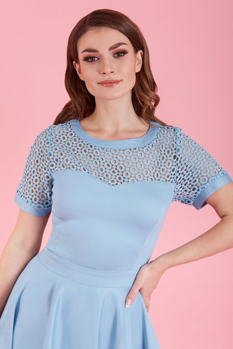 Women's Crochet Lace Sleeved Dress in Baby Blue