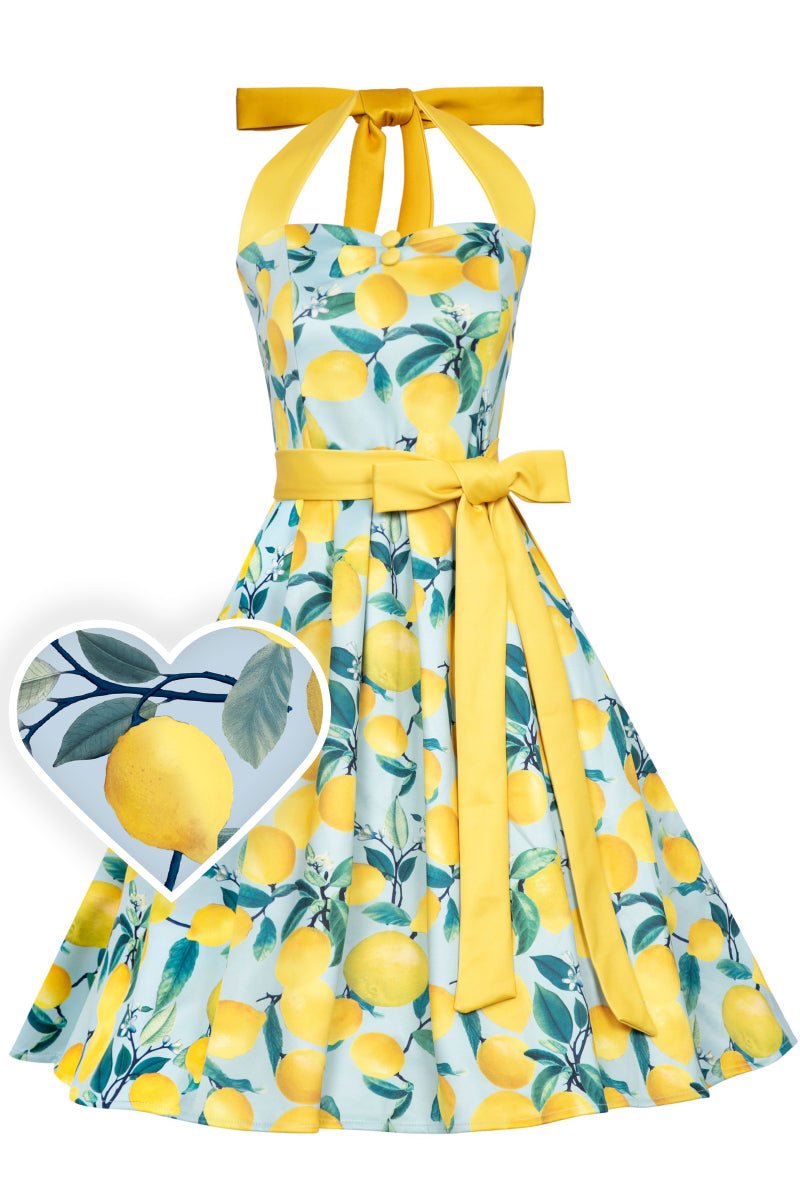 Women's Halter Neck Blue Lemon Swing Dress