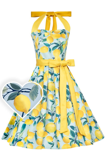 Women's Halter Neck Blue Lemon Swing Dress