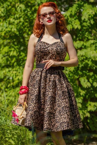 Women's Halter Neck Leopard Print Swing Dress
