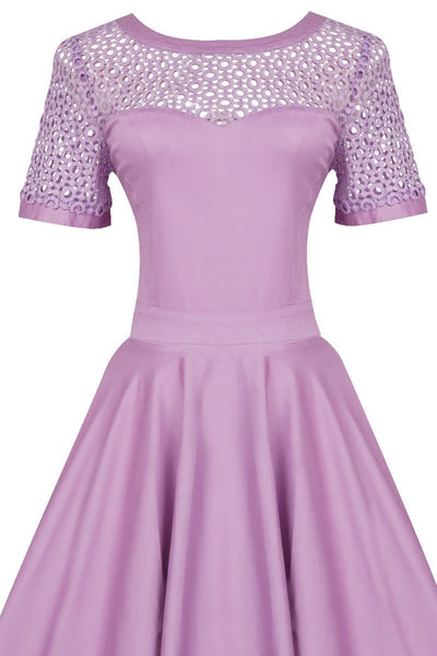 Lilac purple formal swing dress close up