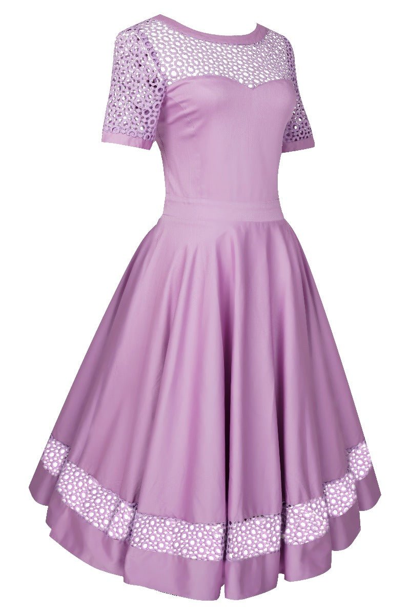 Lilac purple formal swing dress side view