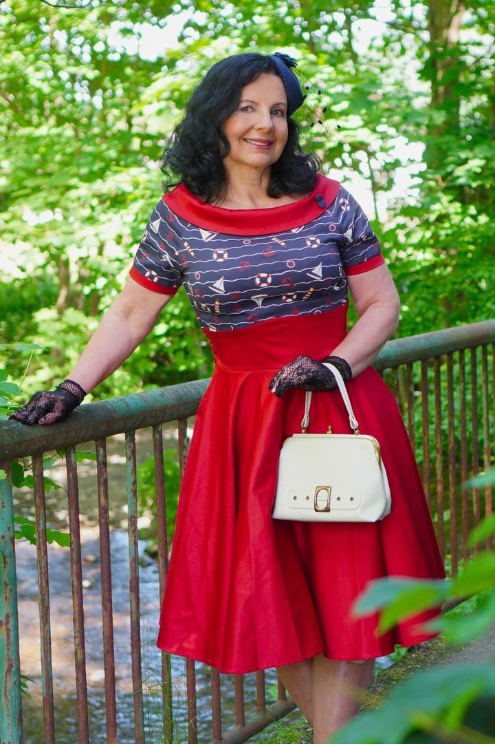 Darlene Nautical Blue Burgundy Swing Dress