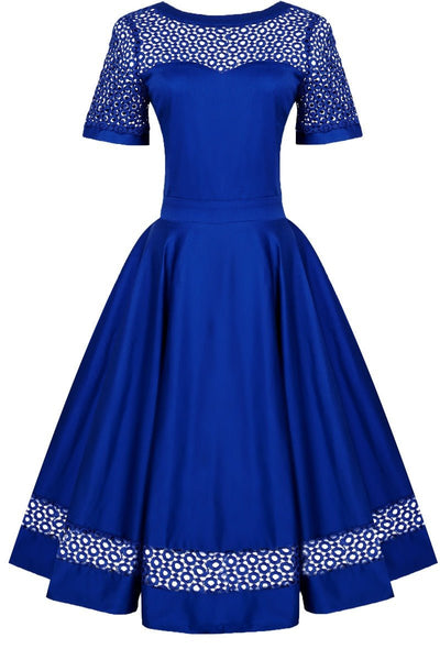 Women's Navy Blue Crochet Lace Sleeved Dress 