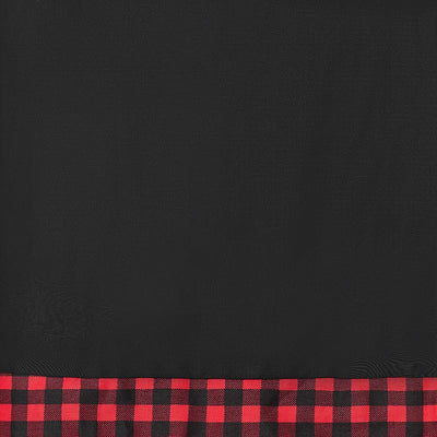 fabric close up of plain black and red tartan print