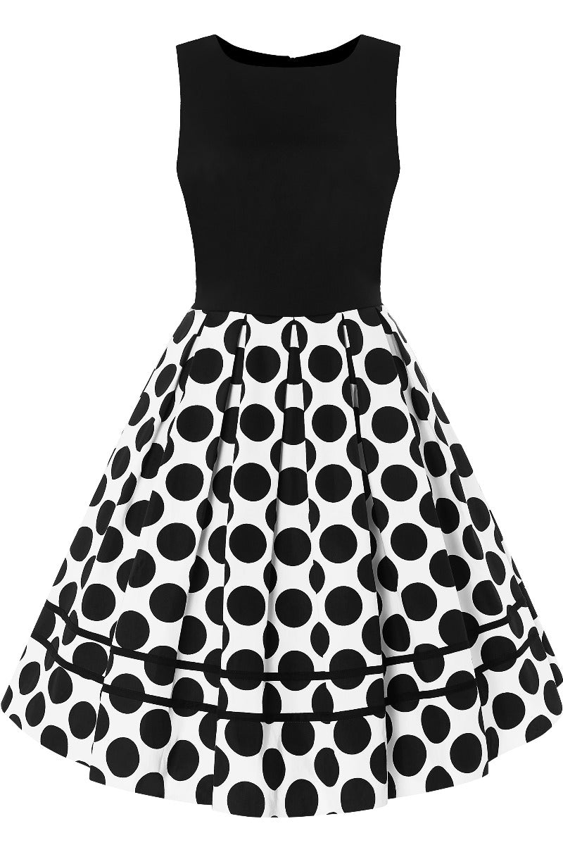 Black and white large spots print swing dress