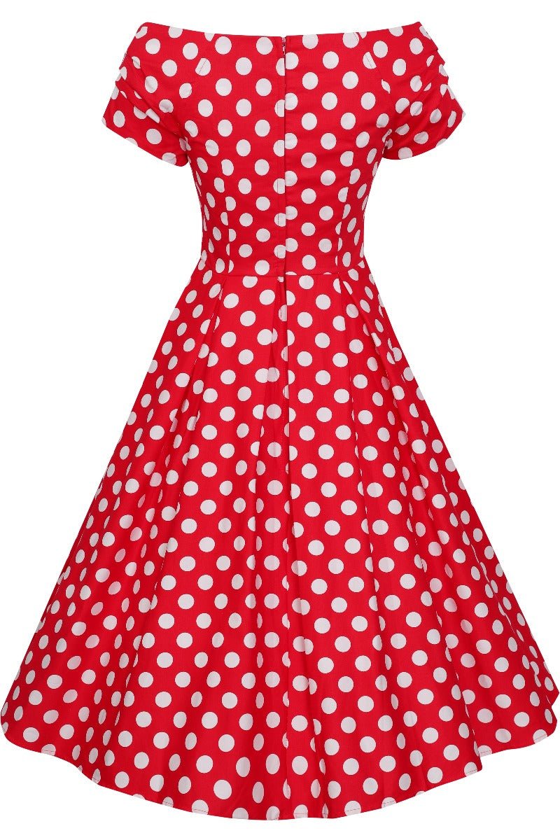 Lily Retro Off Shoulder Red Polka Dot Swing Dress