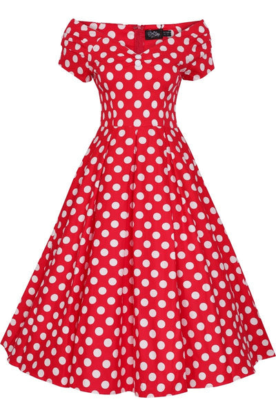 Women's Retro Off Shoulder Red Polka Dot Swing Dress