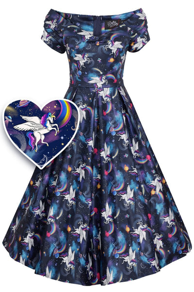 Women's Retro Off Shoulder Unicorn Swing Dress front