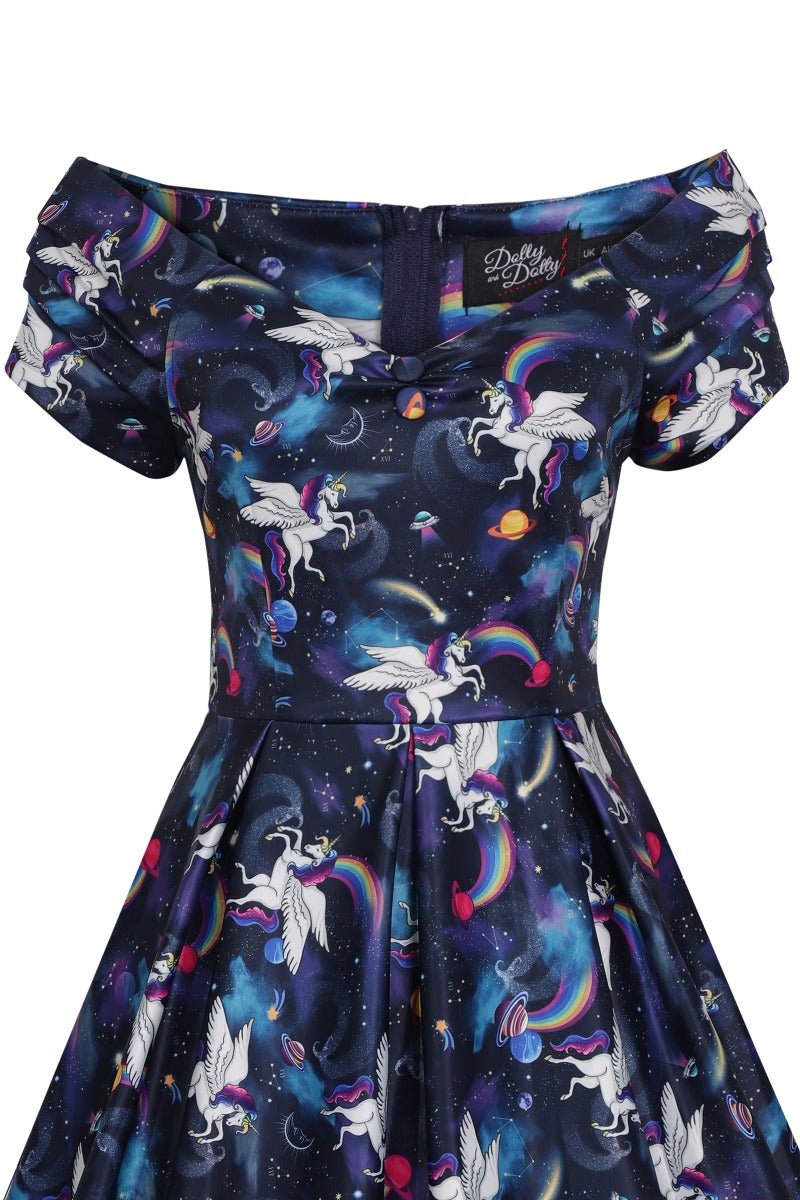 Women's Retro Off Shoulder Unicorn Swing Dress close up