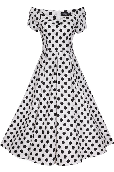 Women's Retro Off Shoulder White Polka Dot Swing Dress