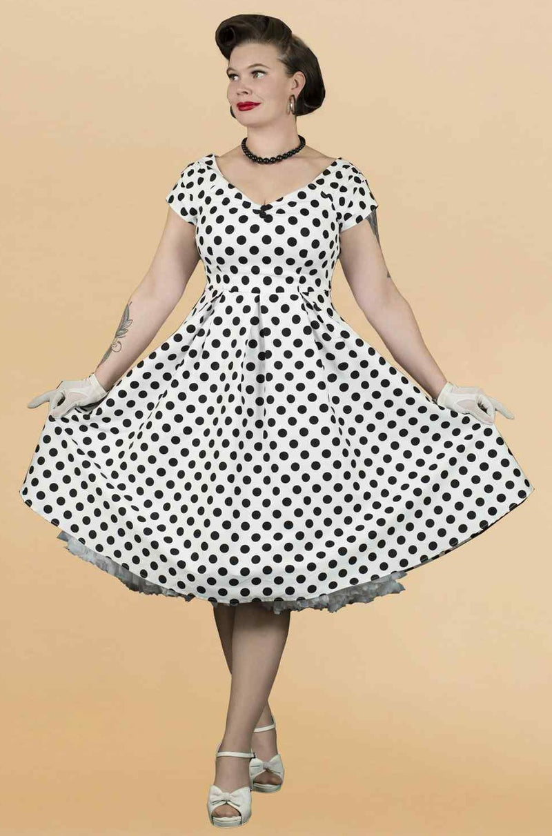 Retro Off Shoulder White Polka Dot Swing Dress