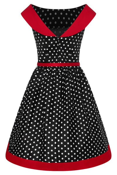 Black, red and white polka dot swing dress back