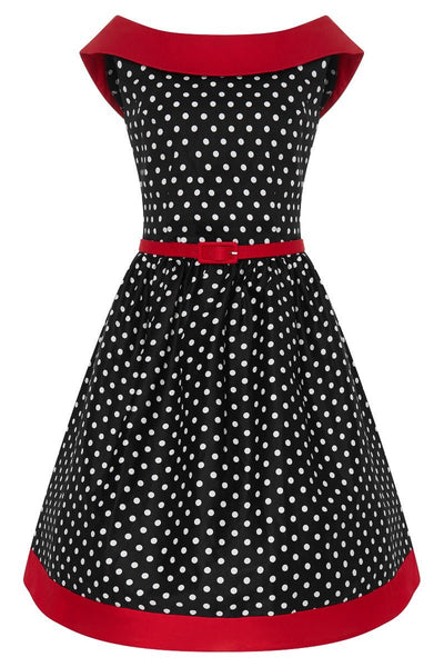 Black, red and white polka dot swing dress