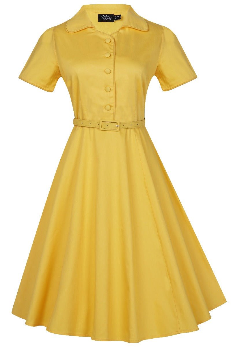 Women's Sherry Rockabilly Yellow Diner Shirt Dress