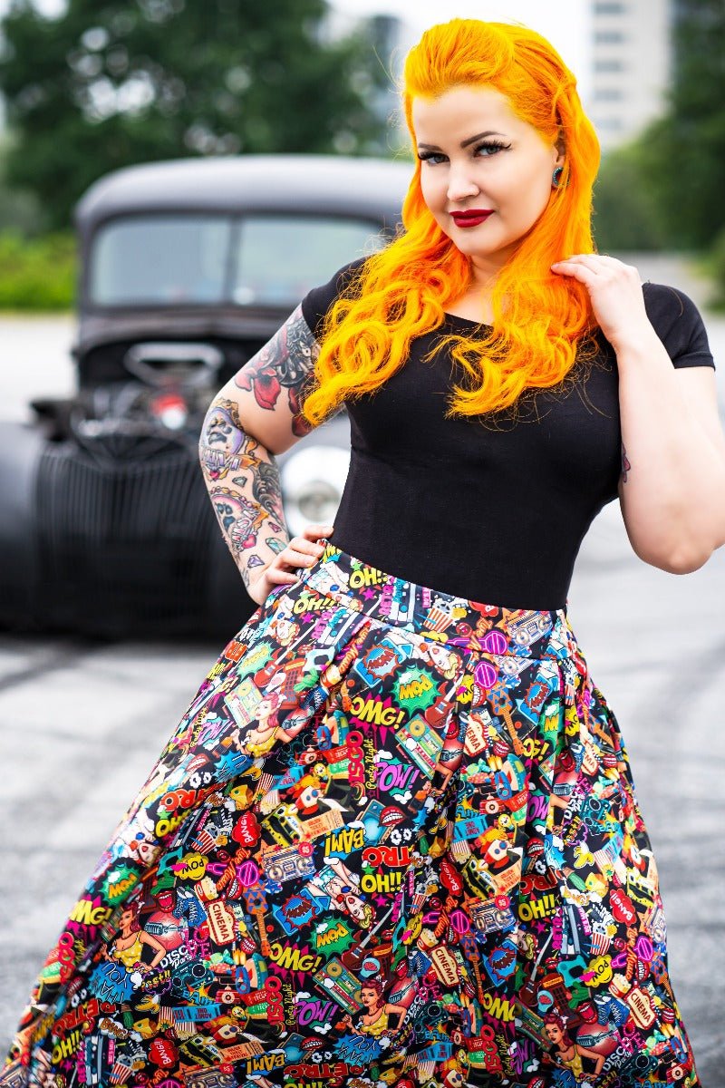 Women's Box Pleat Pop Art Skirt