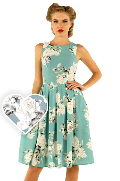 Women's Vintage Inspired Mint Floral Swing Dress