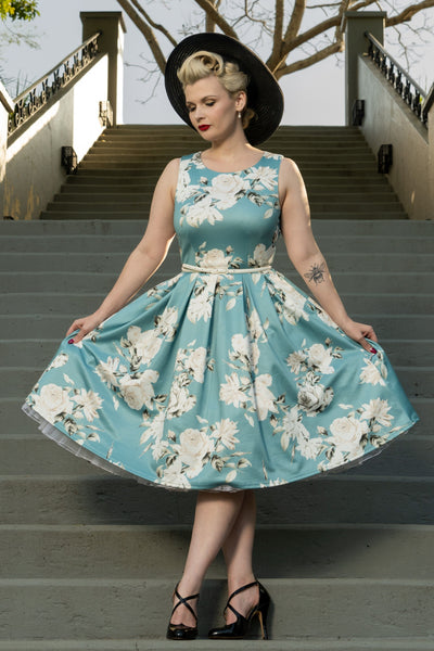 Women's Vintage Inspired Mint Floral Swing Dress