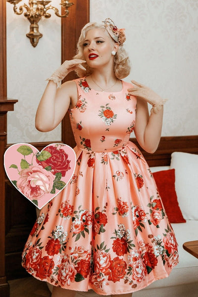 Women's Vintage Raising Flowers Swing Dress in Pink