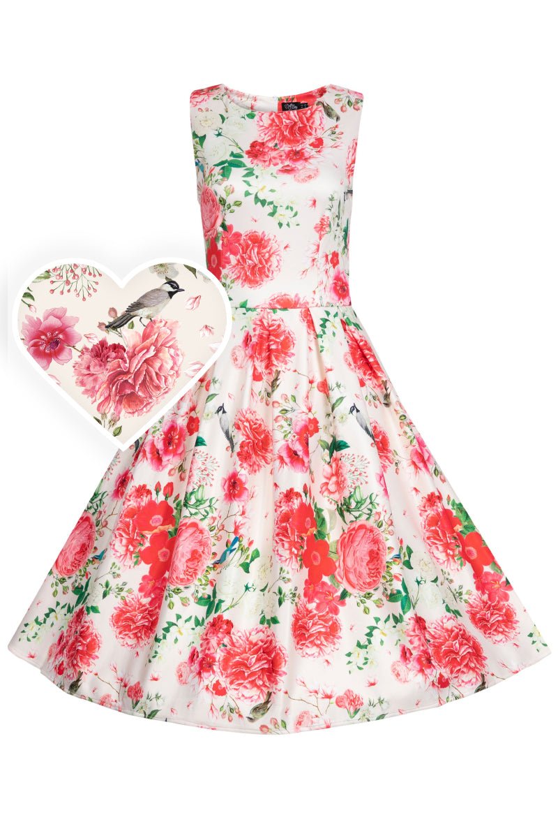  Women's White Red Floral Swing Dress