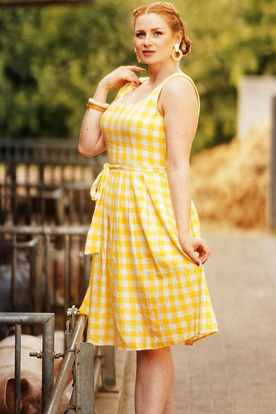 Amanda Yellow Gingham Check Vintage Dress