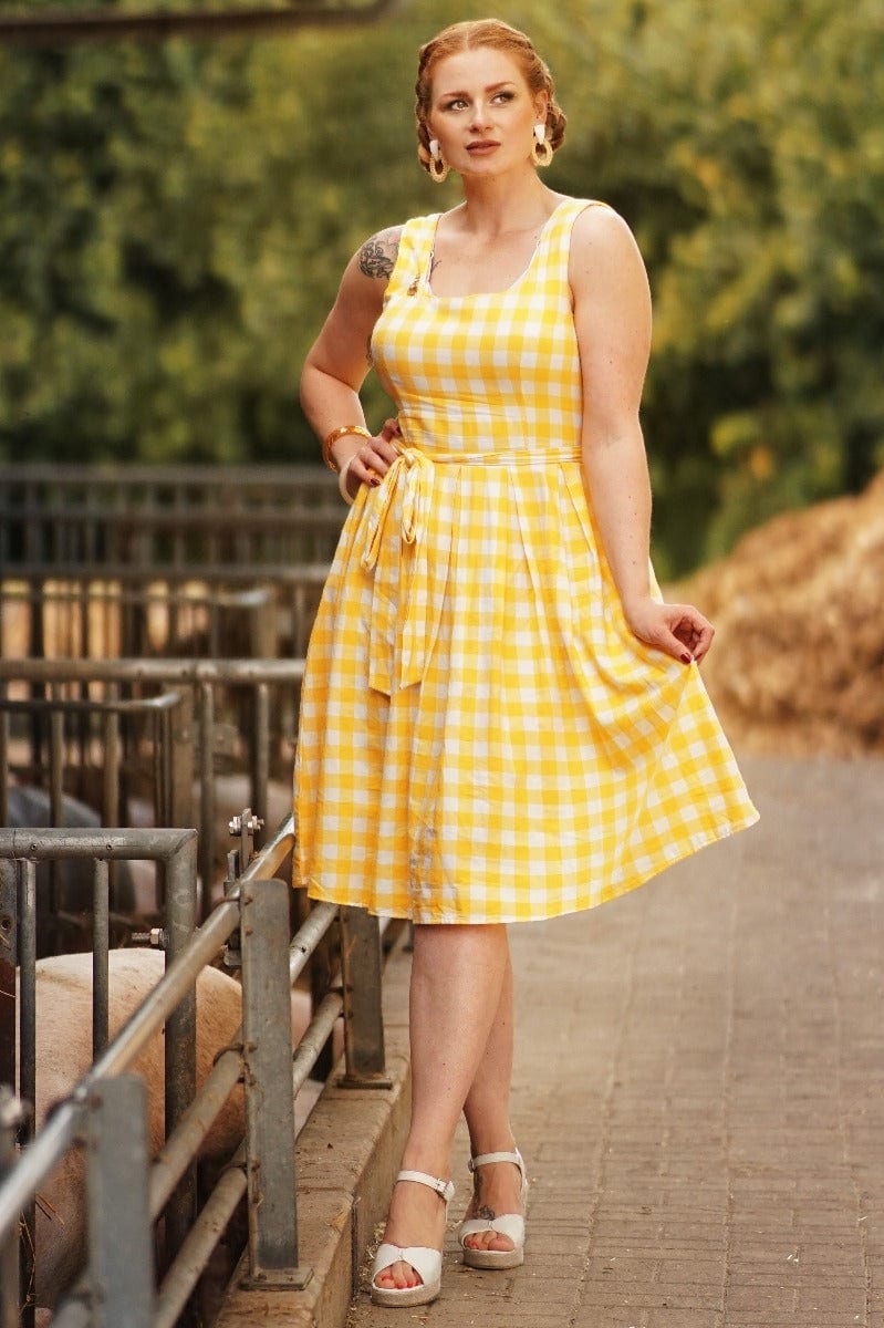 Amanda Yellow Gingham Check Vintage Dress