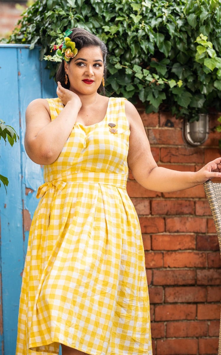 Amanda Yellow Gingham Check Vintage Dress 8