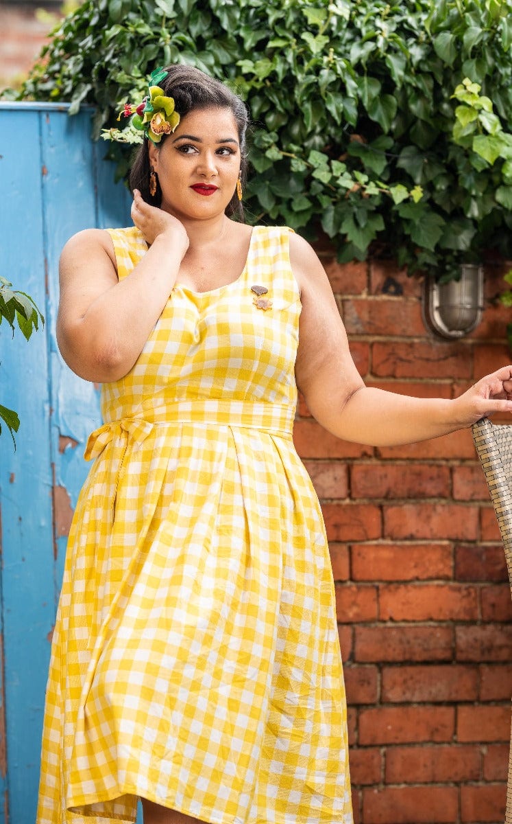 Amanda Yellow Gingham Check Vintage Dress