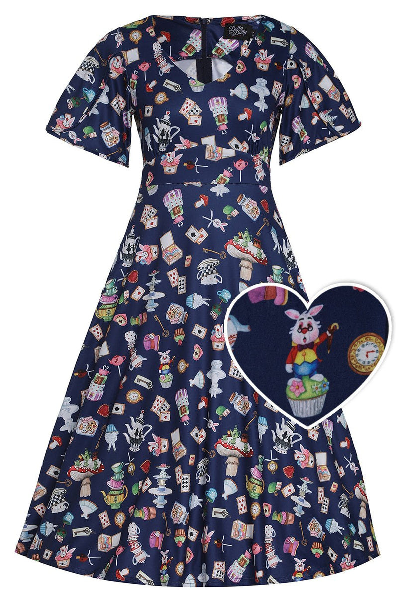 Janice Blue Wonderland Petal Sleeved Flared Tea Dress Janice Blue Wonderland Petal Sleeved Flared Tea Dress