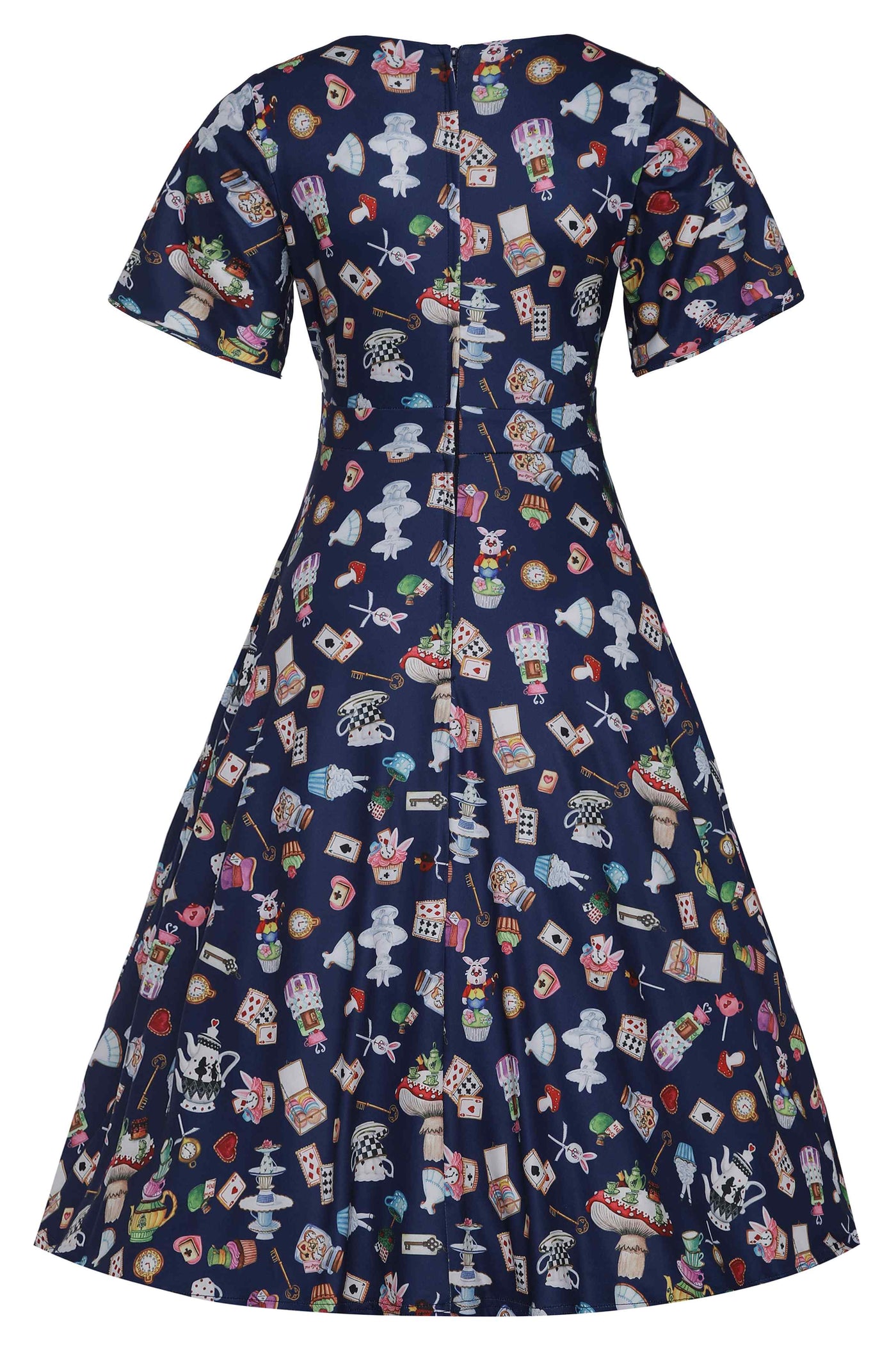 Back view of Wonderland Petal Sleeved Flared Dress