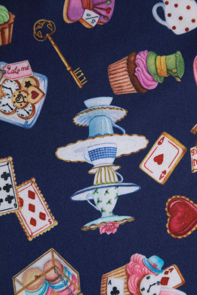 Close up view of Blue Wonderland Petal Sleeved Flared Tea Dress