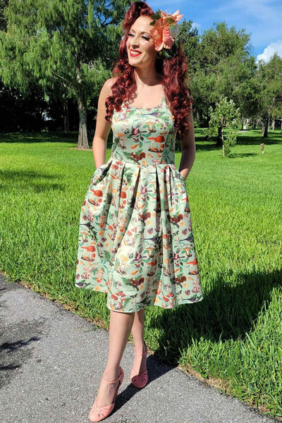 Woodland Flared Dress In Tea Green